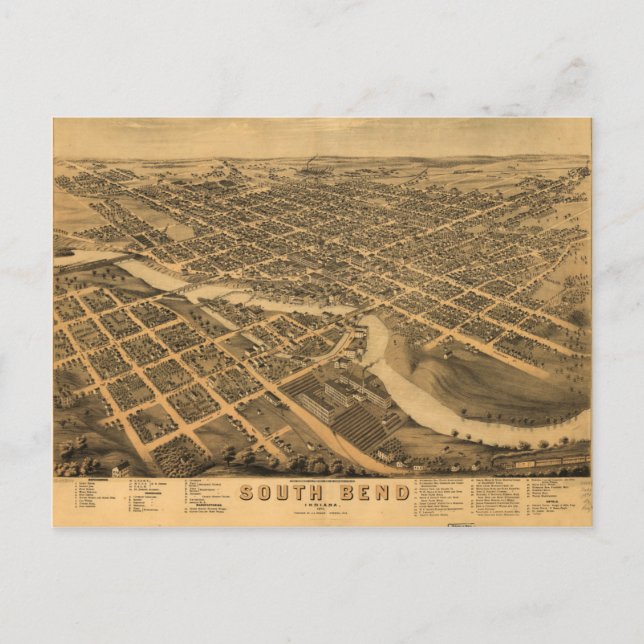 Postal Vista aérea de South Bend, Indiana (1874) (Anverso)