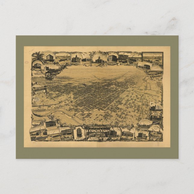 Postal Vista aérea de Stockton, California (1895) (Anverso)