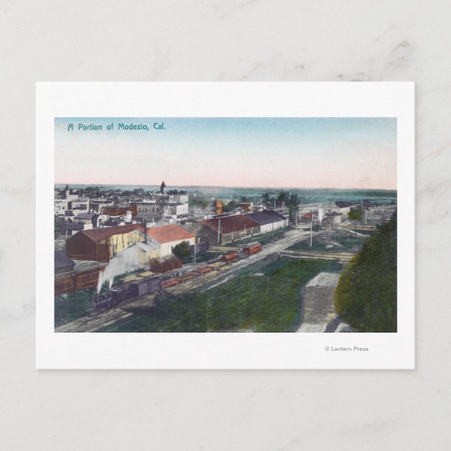 Postal Vista aérea de una parte de CityModesto, CA (Anverso)