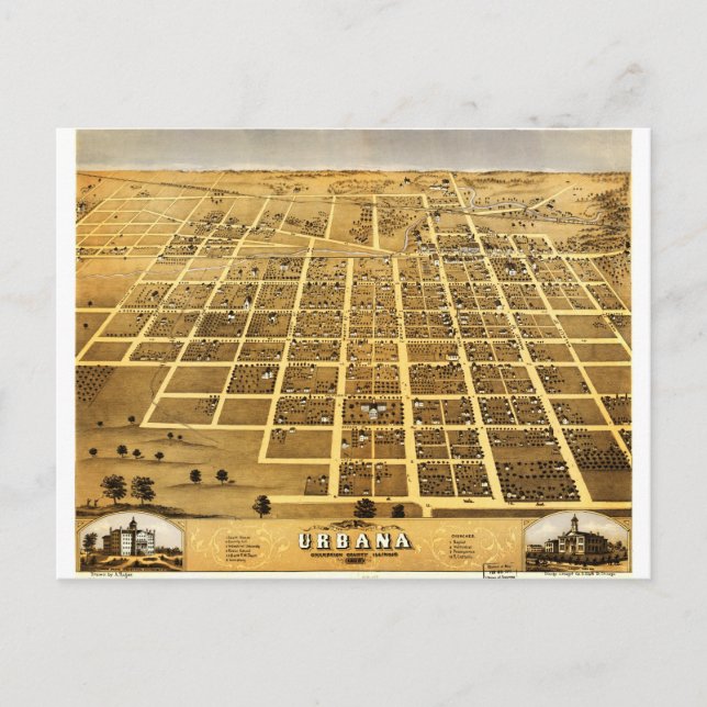Postal Vista aérea de Urbana, Illinois (1869) (Anverso)