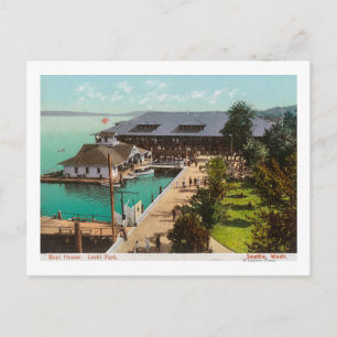 Postal Vista aérea del barco, lago, parque Leshi