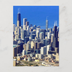 Postal Vista aérea del centro de Chicago con lago