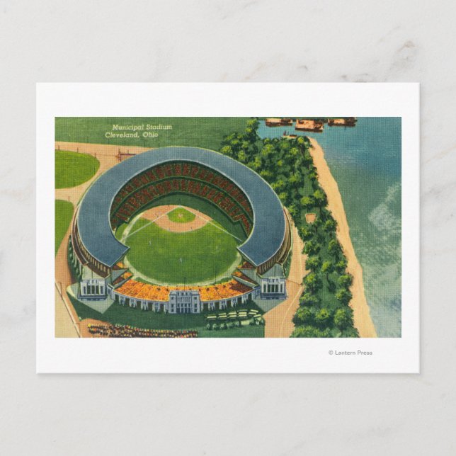 Postal Vista aérea del estadio municipal de Cleveland, OH (Anverso)