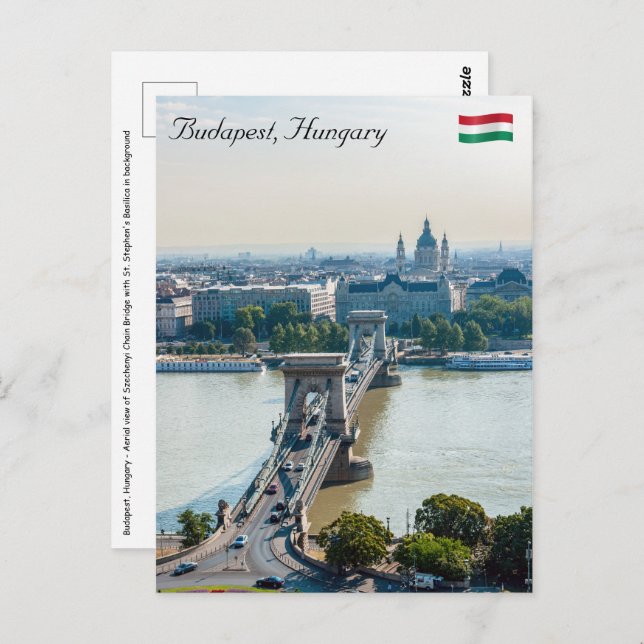 Postal Vista aérea del puente de cadena - Budapest, Hungr (Anverso / Reverso)