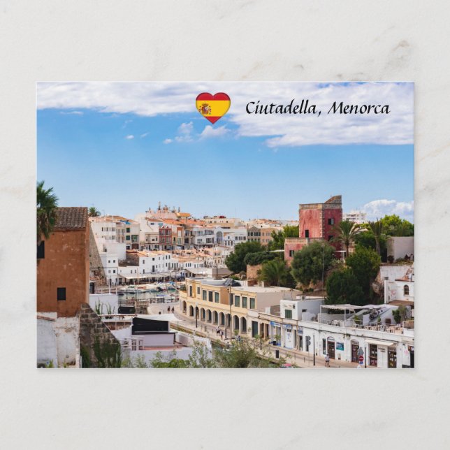 Postal Vista aérea del puerto y la ciudad de Ciutadella - (Anverso)