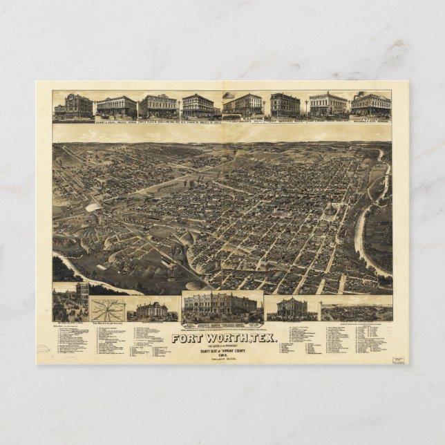 Postal Vista aérea Fort Worth Tarrant County Texas (1886) (Anverso)
