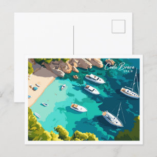 Postal Vista aérea Ilustracion Costa Brava España
