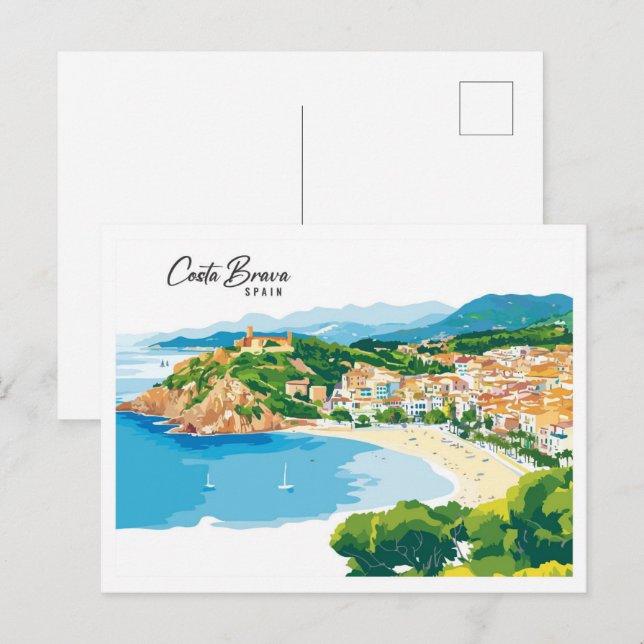 Postal Vista aérea Ilustracion de Arte de Costa Brava Esp (Anverso / Reverso)