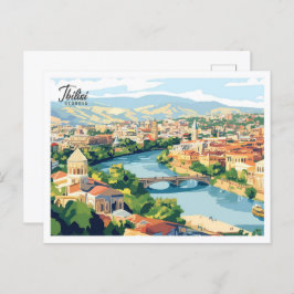Postal Vista aérea Tbilisi Georgia Ilustracion Viajes