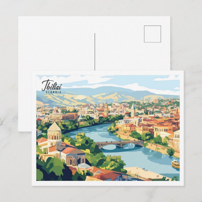 Postal Vista aérea Tbilisi Georgia Ilustracion Viajes (Anverso / Reverso)