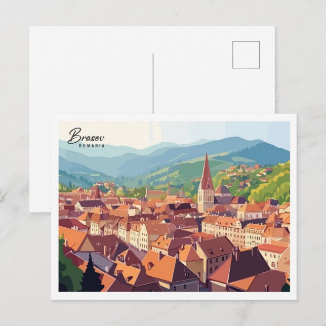 Postal Vista aérea Viajes artísticos de Brasov Rumanía (Anverso / Reverso)