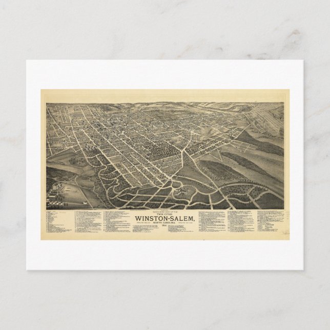 Postal Vista aérea Winston-Salem Carolina del Norte 1891 (Anverso)