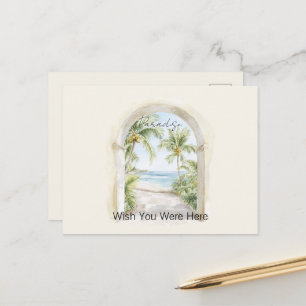 Postal Vista al océano paradisíaco palmeras tropicales