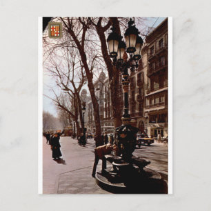 Postal Vista callejera vintage de La Rambla Canaletas de