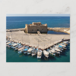 Postal Vista con dron del castillo y puerto de Paphos