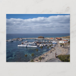 Postal Vista con dron del puerto y castillo de Paphos