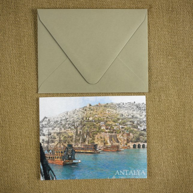 Postal Vista costera de Antalya Turkey (antalya turkey coastal view postcard)