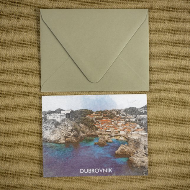 Postal Vista costera de la acuarela de Dubrovnik Croatia (dubrovnik croatia coastal view postcard)