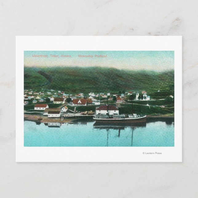 Postal Vista costera de la ciudad y vapor (Anverso)