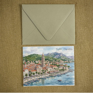 Postal Vista de arte de acuarela de Split Croacia Dalmaci