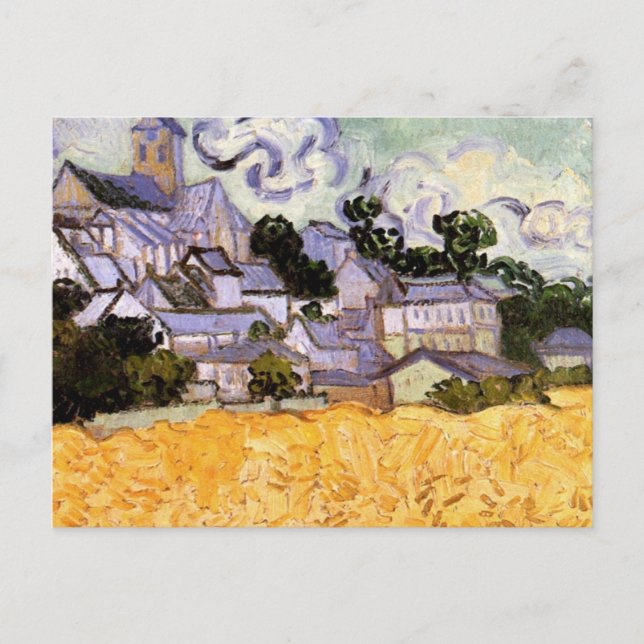 Postal Vista de Auvers con iglesia por Vincent van Gogh (Anverso)