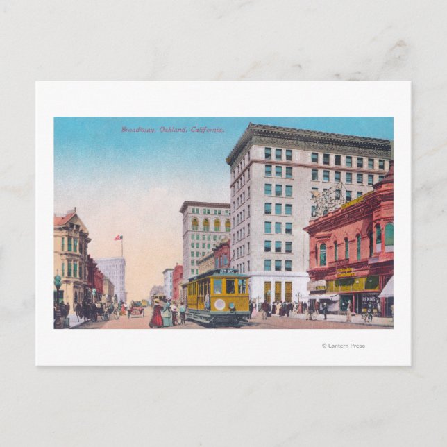 Postal Vista de Broadway con Street CarOakland, CA (Anverso)