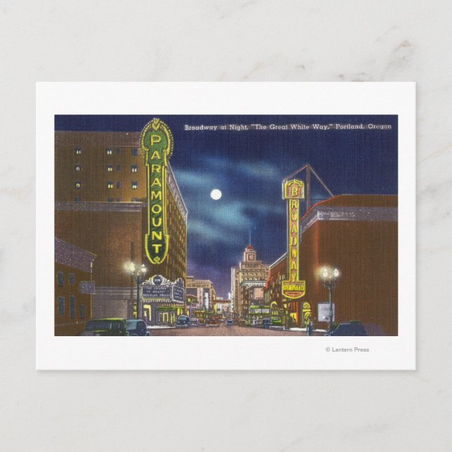 Postal Vista de Broadway de noche (Anverso)