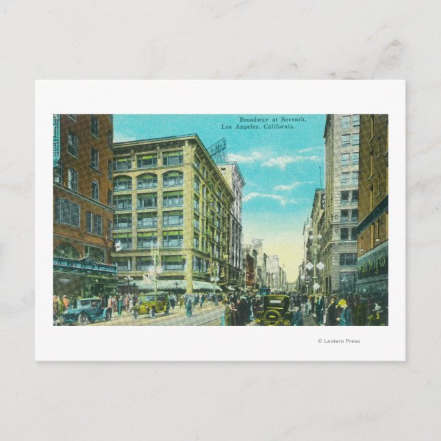 Postal Vista de Broadway y la séptima esquina (Anverso)