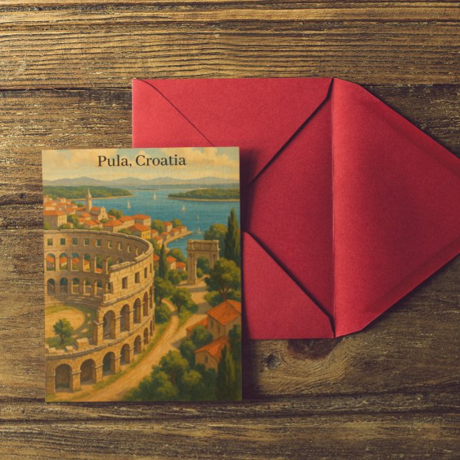 Postal Vista de ciudad de viaje de la Vieja Pula Croacia (Vintage Pula Croatia Travel City View Postcard)
