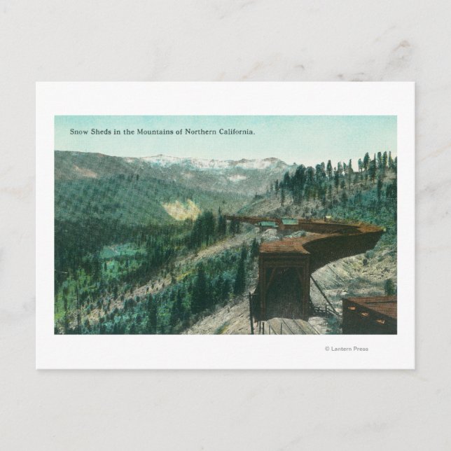 Postal Vista de cobertizos de nieve sobre pistas de tren  (Anverso)