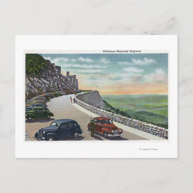 Postal Vista de coches viejos en Whiteface Memorial Hwy (Anverso)