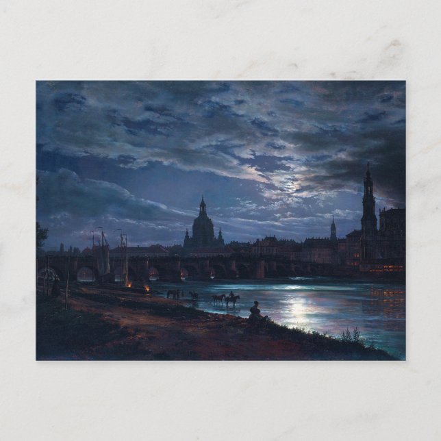 Postal Vista de Dresden por Moonlight de Johan C Dahl 183 (Anverso)