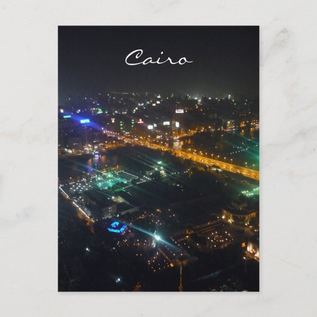 Postal vista de El Cairo de noche (Anverso)