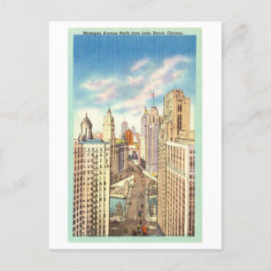 Postal Vista de época de la avenida Michigan en Chicago