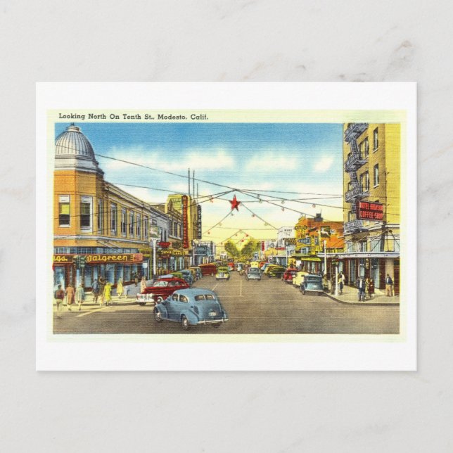 Postal Vista de época de Modesto, California, (Anverso)