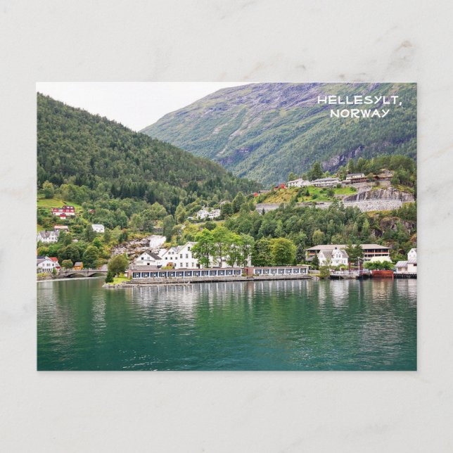 Postal Vista de Hellesylt, Geirangerfjord, Noruega (Anverso)