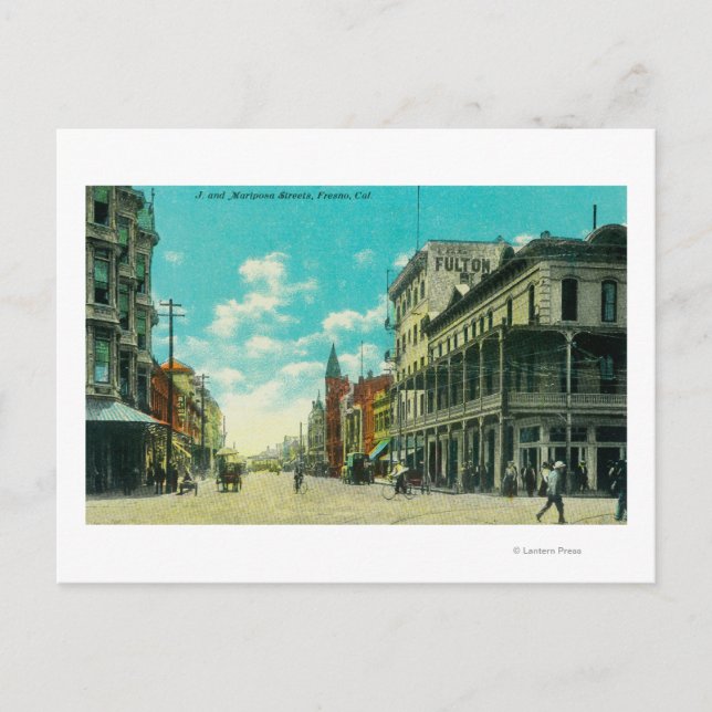 Postal Vista de J y Mariposa Street CornerFresno, CA (Anverso)