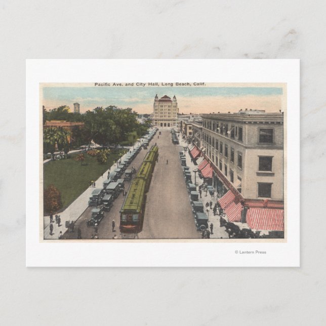 Postal Vista de la avenida del Pacífico y el ayuntamiento (Anverso)