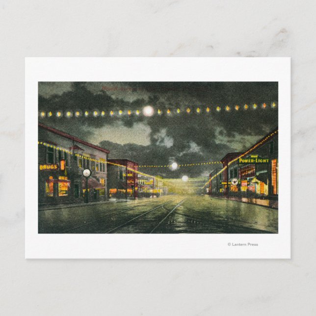 Postal Vista de la avenida Hewitt de noche (Anverso)