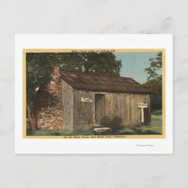 Postal Vista de la cabina de Mark Twain en Jackass Hill (Anverso)