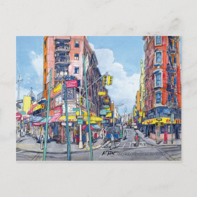Postal Vista de la calle Chinatown Eldrige, Nueva York (Anverso)