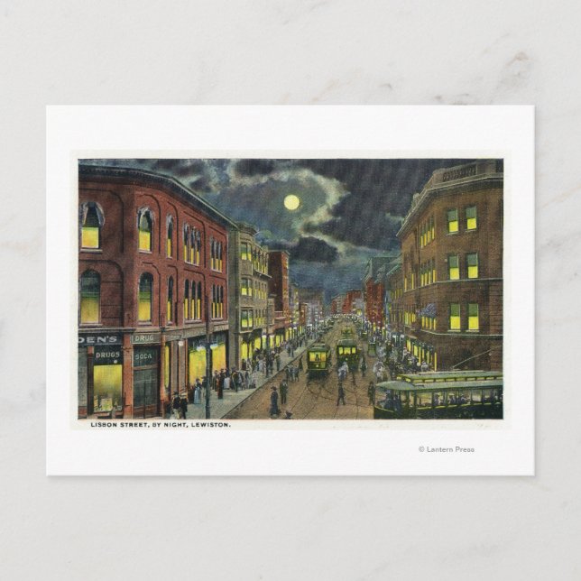 Postal Vista de la calle Lisboa de noche (Anverso)