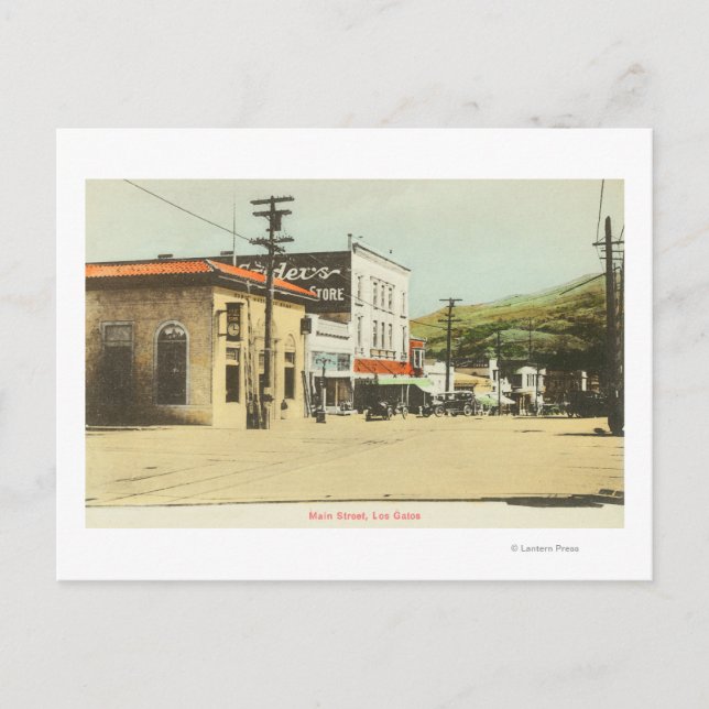 Postal Vista de la calle principal Los Gatos, CA (Anverso)