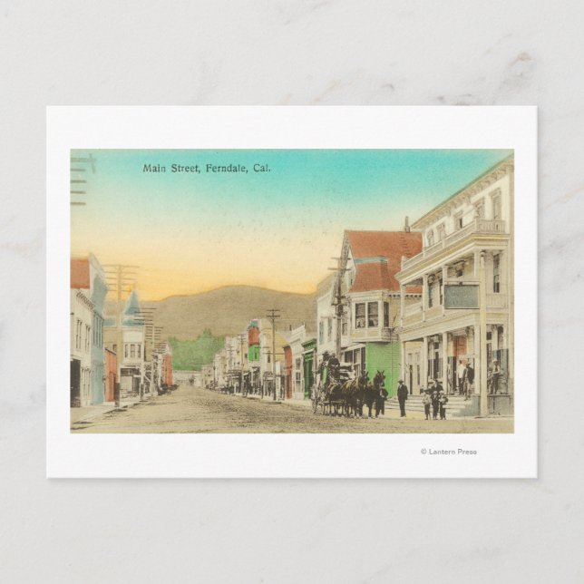 Postal Vista de la calle principal, transporte de caballo (Anverso)