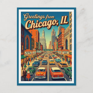 Postal Vista de la calle Randolph de Chicago en la década