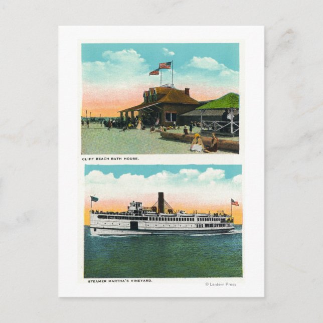 Postal Vista de la Casa de Baño Cliff Beach (Anverso)