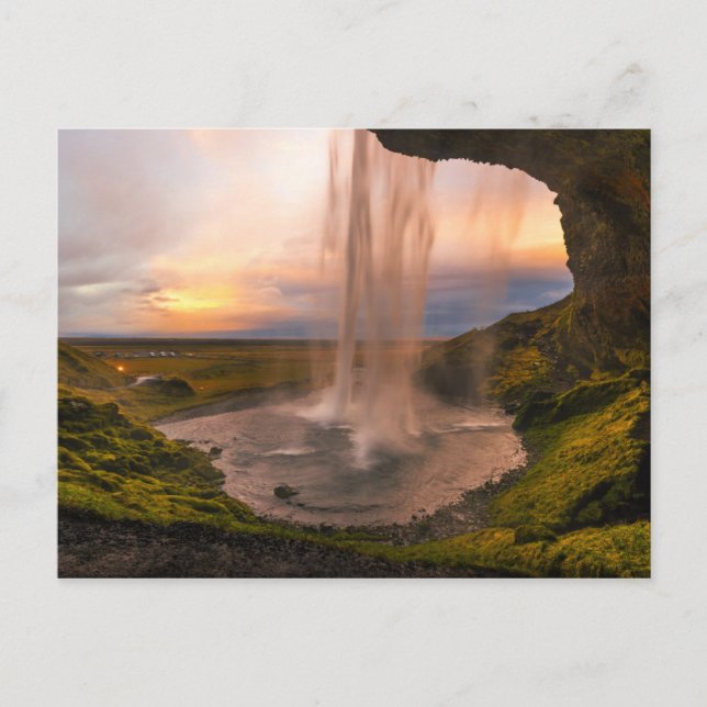 Postal Vista de la cascada de Seljalandsfoss en Islandia (Anverso)