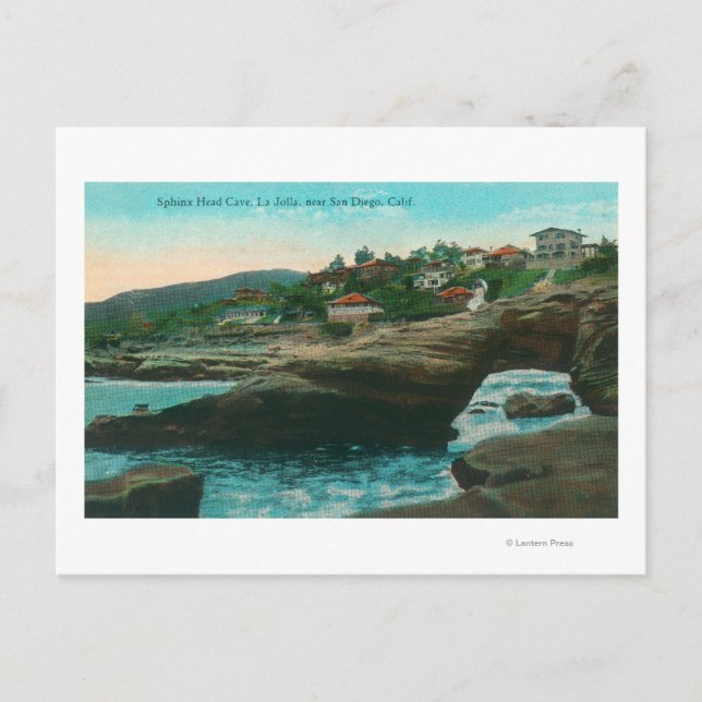 Postal Vista de la Cave de Cabeza EsfingeLa Jolla, CA (Anverso)