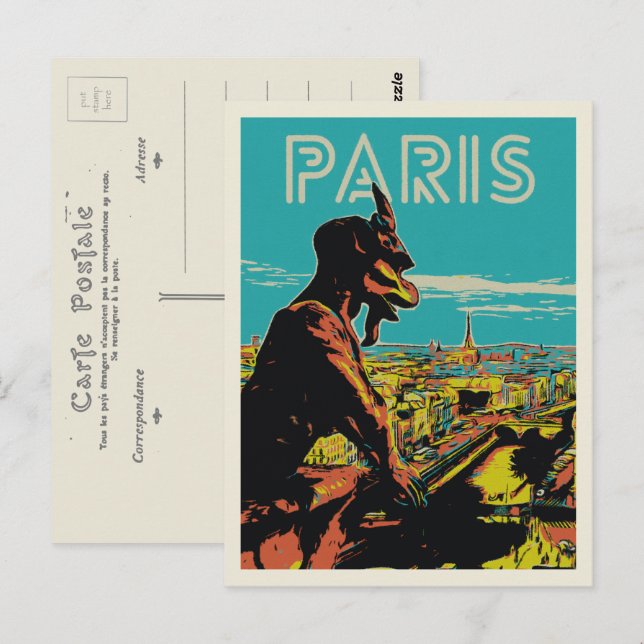 Postal Vista de la ciudad de Francia en París con gárgola (Anverso / Reverso)