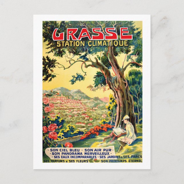 Postal Vista de la ciudad de Grasse, verano en Francia (Anverso)